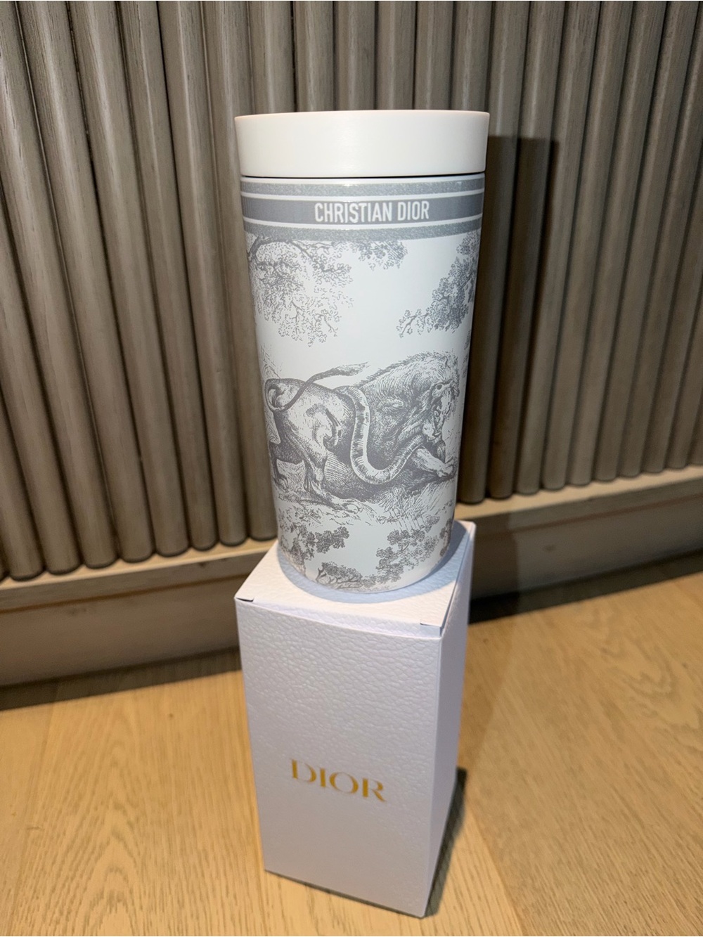 Dior White and Grey Toile Travel Tumbler